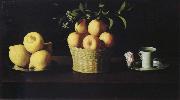 Francisco de Zurbaran Style life with lemon of orange and a rose oil painting on canvas